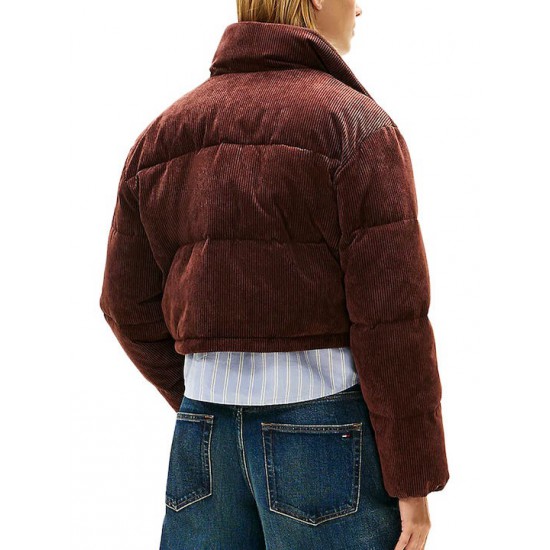 Tommy Jeans Γυναικείο Μπουφάν Cord Puffer Jacket Regular Fit Crop DW0DW21658-GS7 Rich Brown(Καφέ)