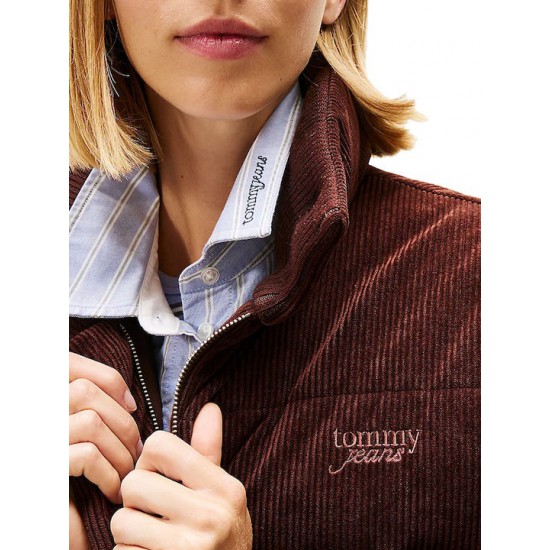 Tommy Jeans Γυναικείο Μπουφάν Cord Puffer Jacket Regular Fit Crop DW0DW21658-GS7 Rich Brown(Καφέ)