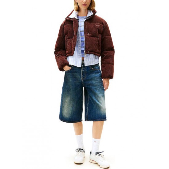 Tommy Jeans Γυναικείο Μπουφάν Cord Puffer Jacket Regular Fit Crop DW0DW21658-GS7 Rich Brown(Καφέ)