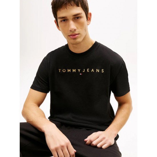 Tommy Jeans  Ανδρικό T-Shirt LINEAR LOGO TEE Regular Fit DM0DM20744-SEV(Μαύρο/Πορτοκαλί)