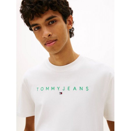 TOMMY JEANS Ανδρικό Βαμβακερό T-shirt Linear Logo Tee DM0DM20744-L5Y(Λευκό/Πράσινο)