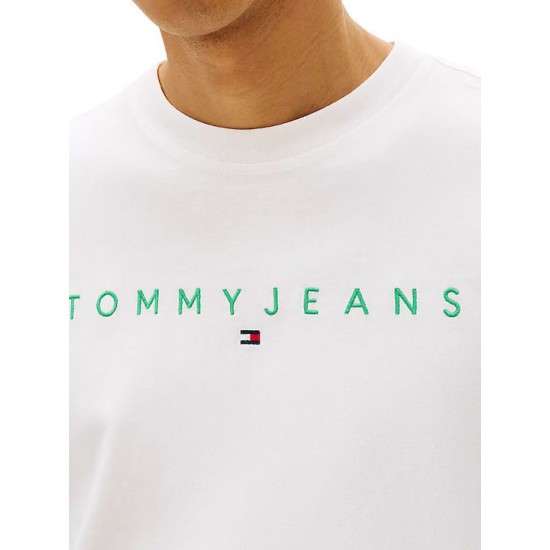 TOMMY JEANS Ανδρικό Βαμβακερό T-shirt Linear Logo Tee DM0DM20744-L5Y(Λευκό/Πράσινο)