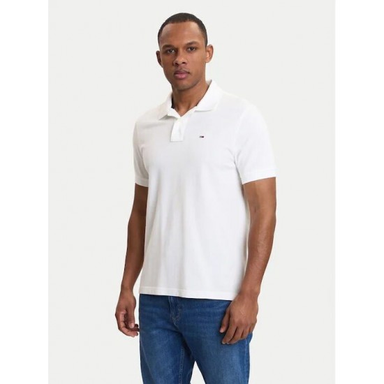 Tommy Jeans Ανδρικό T-Shirt με Γιακά Polo Regular Fit DM0DM22711-YBL(Λευκό)
