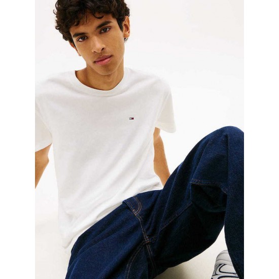 Tommy Jeans Ανδρικό Βαμβακερό T-Shirt FLAG TEE Regular Fit DM0DM22504-YBL(Λευκό)
