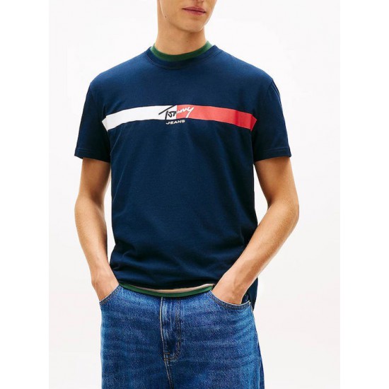 Tommy Jeans Ανδρικό T-Shirt Βαμβακερό SIGNATURE STRIPE TEE Regular Fit DM0DM22539-C1G(Navy)