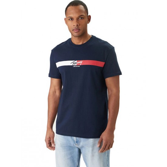 Tommy Jeans Ανδρικό T-Shirt Βαμβακερό SIGNATURE STRIPE TEE Regular Fit DM0DM22539-C1G(Navy)