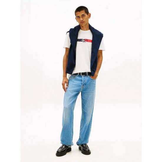 Tommy Jeans Ανδρικό T-Shirt Βαμβακερό SIGNATURE STRIPE TEE Regular Fit DM0DM22539-YBL(Ecru)