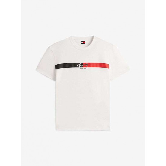 Tommy Jeans Ανδρικό T-Shirt Βαμβακερό SIGNATURE STRIPE TEE Regular Fit DM0DM22539-YBL(Ecru)