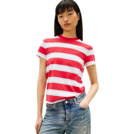 Tommy Jeans Γυναικείο Βαμβακερό T-Shirt FLAG JERSEY SS TEE EXT DW0DW21834-0EX(Color Block/Stripe)