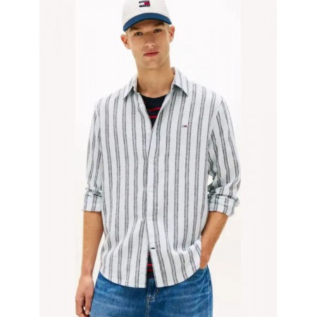 Tommy Jeans  Ανδρικό Λινό Πουκάμισο με Ρίγες Regular Fit DM0DM22755-C3Q(Μπλε/Λευκό)