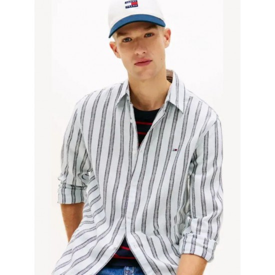 Tommy Jeans  Ανδρικό Λινό Πουκάμισο με Ρίγες Regular Fit DM0DM22755-C3Q(Μπλε/Λευκό)