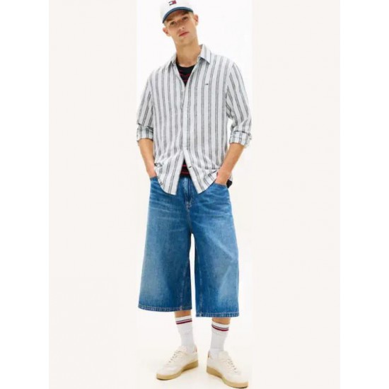 Tommy Jeans  Ανδρικό Λινό Πουκάμισο με Ρίγες Regular Fit DM0DM22755-C3Q(Μπλε/Λευκό)