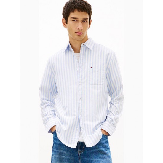 Tommy Jeans  Ανδρικό Πουκάμισο OXFORD STRIPE SHIRT REGULAR FIT DM0DM22790-C38(Λευκό\Γαλάζιο)