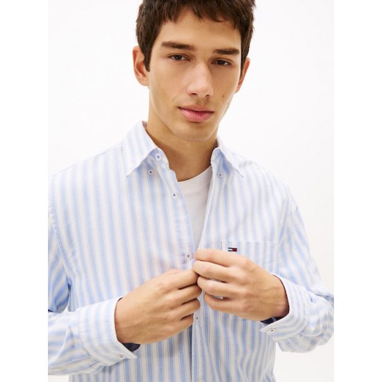 Tommy Jeans  Ανδρικό Πουκάμισο OXFORD STRIPE SHIRT REGULAR FIT DM0DM22790-C38(Λευκό\Γαλάζιο)