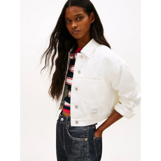 Tommy Jeans  Γυναικείο OVERSIZE CROP TRCKR JACKET FLAG DW0DW21979-1D0(Λευκό)
