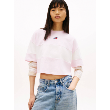 Tommy Jeans  Γυναικείο Βαμβακερό T-Shirt CBLK BADGE TEE DW0DW18706-TN9(Pink/White)