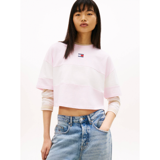 Tommy Jeans  Γυναικείο Βαμβακερό T-Shirt CBLK BADGE TEE DW0DW18706-TN9(Pink/White)