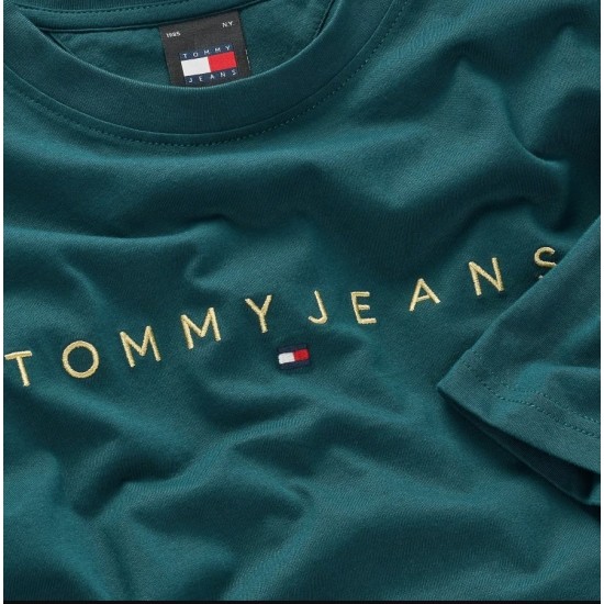 TOMMY JEANS Ανδρικό T-shirt Regular Fit Gold Linear Logo DM0DM19694 - CWG (Πετρόλ)