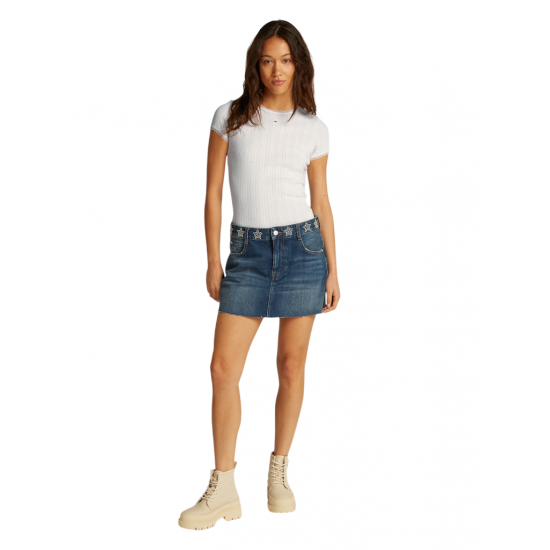 TOMMY JEANS Γυναικείο T-shirt Slim Fit Pointelle Tee DW0DW19493-YBL (Εκρού)