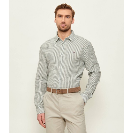Tommy Jeans  Ανδρικό Λινό Πουκάμισο με Ρίγες Regular Fit DM0DM22755-MBL(Λευκό/Χακί)