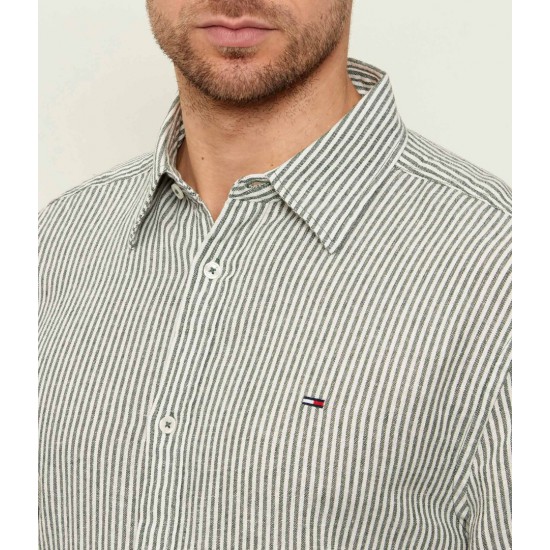 Tommy Jeans  Ανδρικό Λινό Πουκάμισο με Ρίγες Regular Fit DM0DM22755-MBL(Λευκό/Χακί)