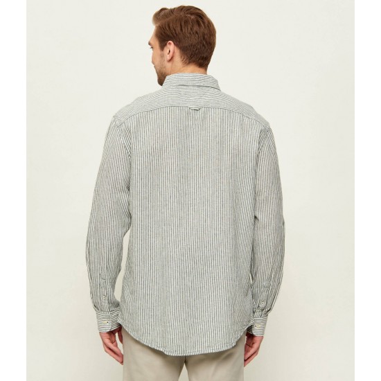 Tommy Jeans  Ανδρικό Λινό Πουκάμισο με Ρίγες Regular Fit DM0DM22755-MBL(Λευκό/Χακί)