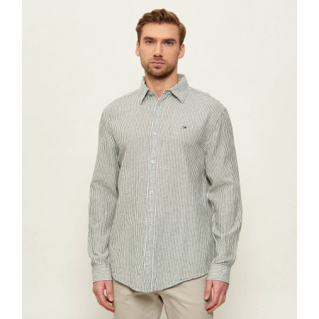 Tommy Jeans  Ανδρικό Λινό Πουκάμισο με Ρίγες Regular Fit DM0DM22755-MBL(Λευκό/Χακί)