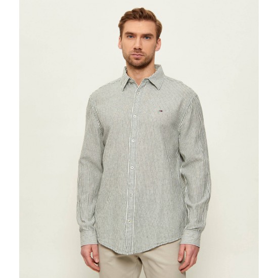 Tommy Jeans  Ανδρικό Λινό Πουκάμισο με Ρίγες Regular Fit DM0DM22755-MBL(Λευκό/Χακί)