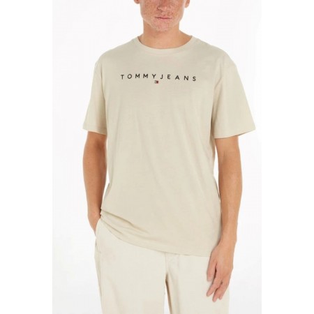 Tommy Jeans Ανδρικό T-shirt Regular Fit Linear Logo Tee DM0DM17993-ACG (Μπεζ)