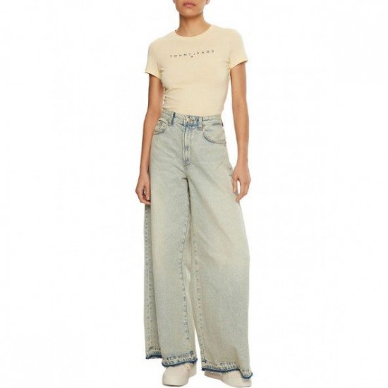 Tommy Jeans  Γυναικείο Βαμβακερό T-Shirt LINEAR SLIM FIT DW0DW18398-AES(Μπεζ)