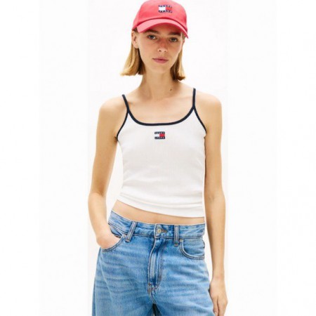 Tommy Jeans Γυναικείο Βαμβακερό T-Shirt με Τιράντες BADGE STRAPPY TOP SLIM FIT DW0DW22261-YBL(Λευκό)