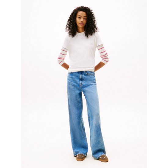Tommy Jeans Γυναικείο Βαμβακερό T-Shirt Linear Tee Regular Fit DW0DW21964-YBH Ancient White(Κρεμ)