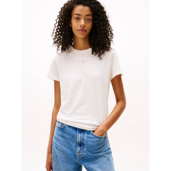 Tommy Jeans Γυναικείο Βαμβακερό T-Shirt Linear Tee Regular Fit DW0DW21964-YBH Ancient White(Κρεμ)