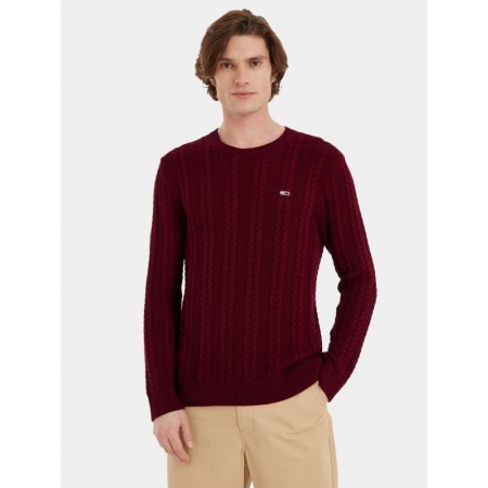 Tommy Jeans Ανδρικό Πλεκτό Πουλόβερ Regular Fit Cable Sweater DM0DM15059-XJS (Μπορντό)