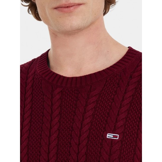 Tommy Jeans Ανδρικό Πλεκτό Πουλόβερ Regular Fit Cable Sweater DM0DM15059-XJS (Μπορντό)