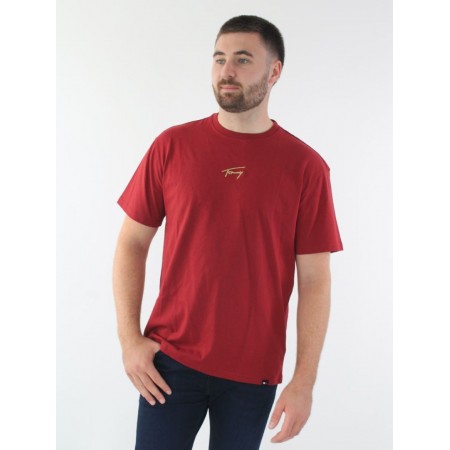 Tommy Jeans Ανδρικό Βαμβακερό T-shirt Gold Signature Logo Tee Relaxed Fit DM0DM19692-XIT (Μπορντό)