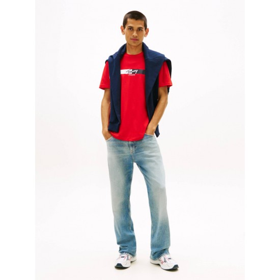 Tommy Jeans Ανδρικό T-Shirt Βαμβακερό SIGNATURE STRIPE TEE Regular Fit DM0DM22539-XL8(Κόκκινο)
