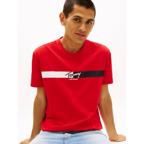 Tommy Jeans Ανδρικό T-Shirt Βαμβακερό SIGNATURE STRIPE TEE Regular Fit DM0DM22539-XL8(Κόκκινο)