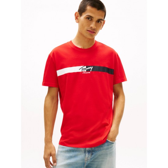 Tommy Jeans Ανδρικό T-Shirt Βαμβακερό SIGNATURE STRIPE TEE Regular Fit DM0DM22539-XL8(Κόκκινο)