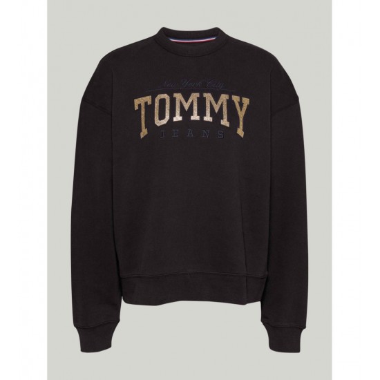 Tommy Jeans Γυναικείο Φούτερ Glitter Varsity Crew Regular Fit DW0DW19845-BDS (Μαύρο)