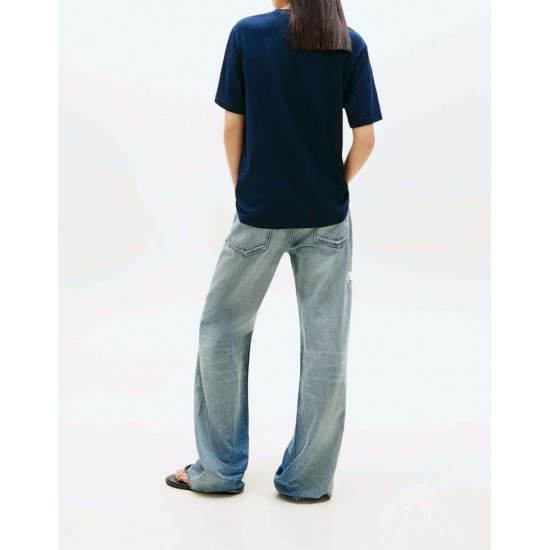 Tommy Jeans  Γυναικείο Βαμβακερό T-Shirt COLOR LINEAR SS TEE EXT RELAXED FIT DW0DW22784-C1G(Navy)