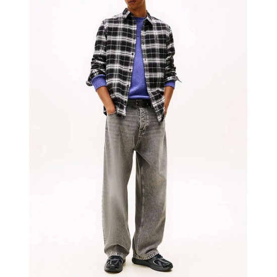 TOMMY JEANS Ανδρικό Βαμβακερό Πουκάμισο Καρό Regular Fit Flannel Shirt DM0DM22024-BDS(Μαύρο)