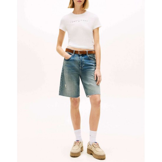 Tommy Jeans  Γυναικείο Βαμβακερό T-Shirt LINEAR SLIM FIT DW0DW18398-YBL(Λευκό)