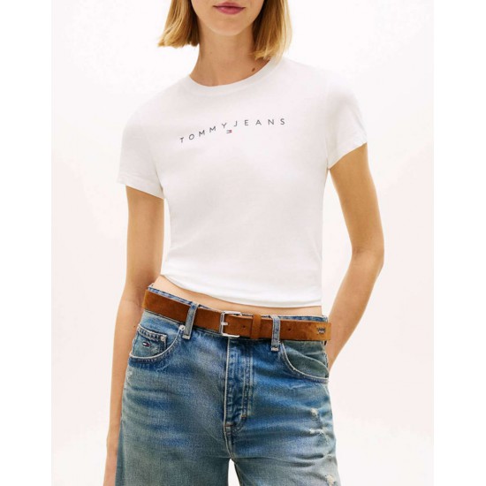 Tommy Jeans  Γυναικείο Βαμβακερό T-Shirt LINEAR SLIM FIT DW0DW18398-YBL(Λευκό)