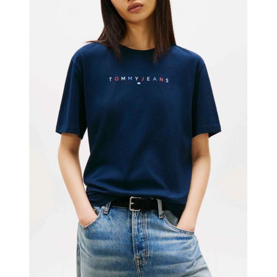 Tommy Jeans  Γυναικείο Βαμβακερό T-Shirt COLOR LINEAR SS TEE EXT RELAXED FIT DW0DW22784-C1G(Navy)
