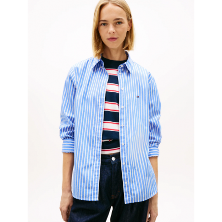 Tommy Jeans Γυναικείο Πουκάμισο Ποπλίνα με Ρίγα Regular Fit DW0DW22211-0A5(Μπλέ)
