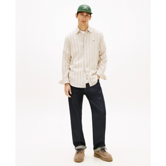 Tommy Jeans  Ανδρικό Λινό Πουκάμισο με Ρίγες Regular Fit DM0DM22755-AES(Μπεζ/Μπλε)