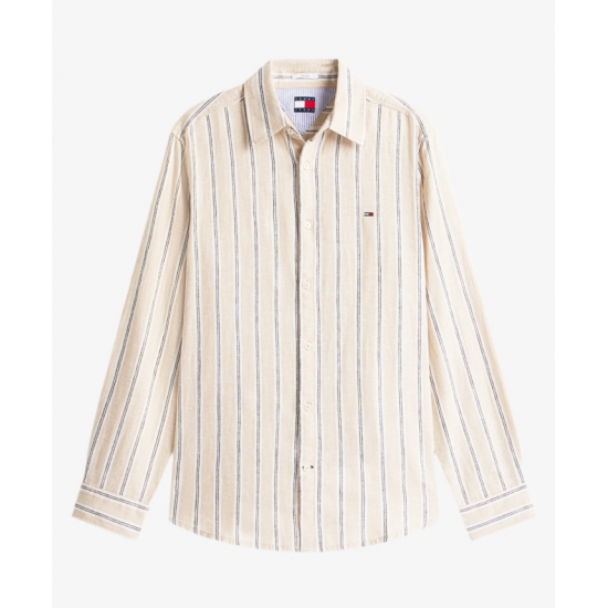 Tommy Jeans  Ανδρικό Λινό Πουκάμισο με Ρίγες Regular Fit DM0DM22755-AES(Μπεζ/Μπλε)