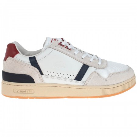 Lacoste Men's T-Clip Tricolour Leather and Suede Trainers White Navy Red