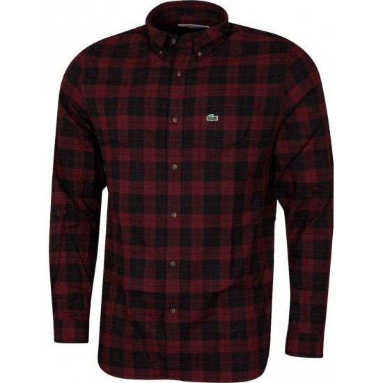 Lacoste Men's Cotton Regular Fit Plaid Shirt CH2565 00 0PU Red Black